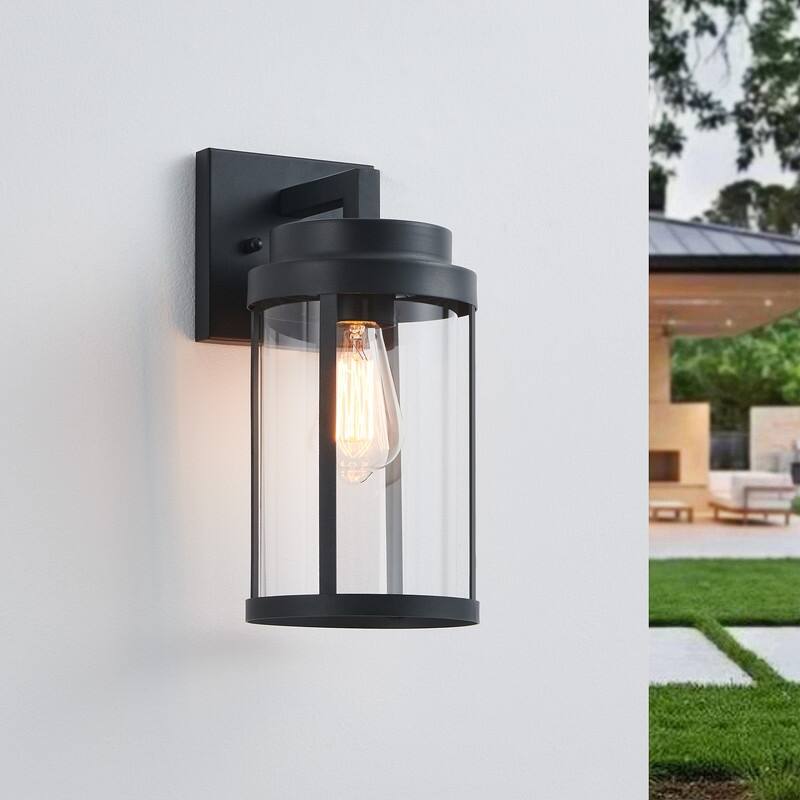 KAWOTI 13.63" Cylindrical Outdoor Wall Sconce Black - W6.5" x E7.9" x H13.63"
