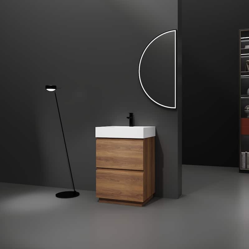 GDFStudio - Lecce Modern Freestanding Bathroom Vanity Set with Resin Sink, 2 Soft Close Drawers & Antirust Hardware