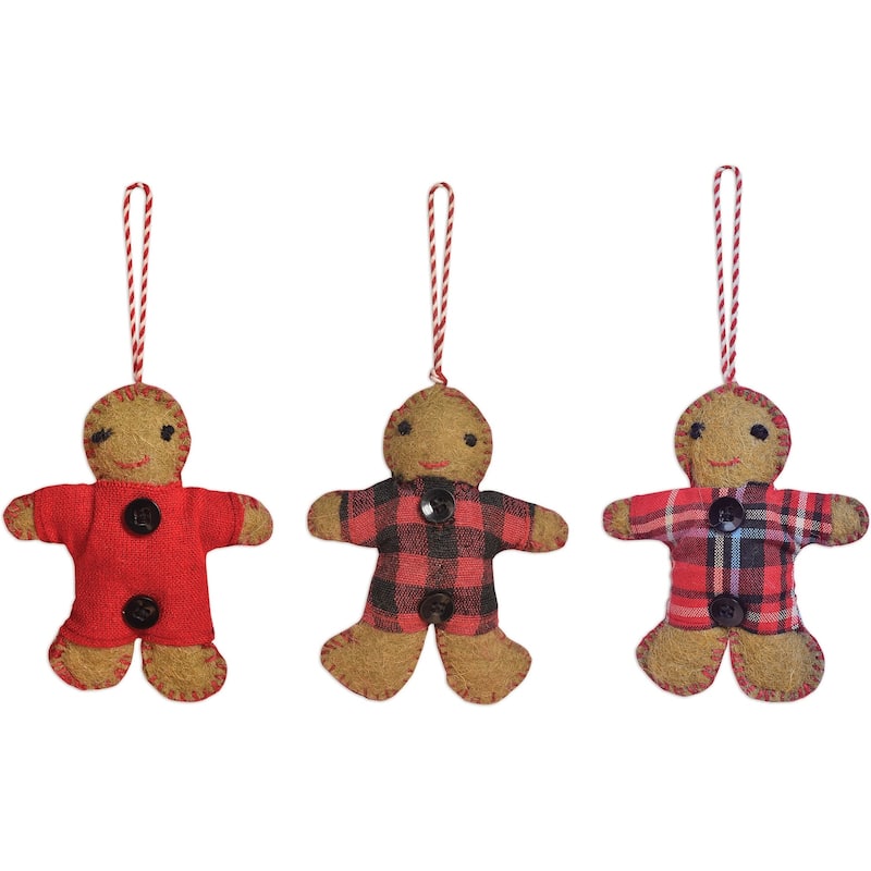 Plaid Gingerbread Ornaments - Set of 3