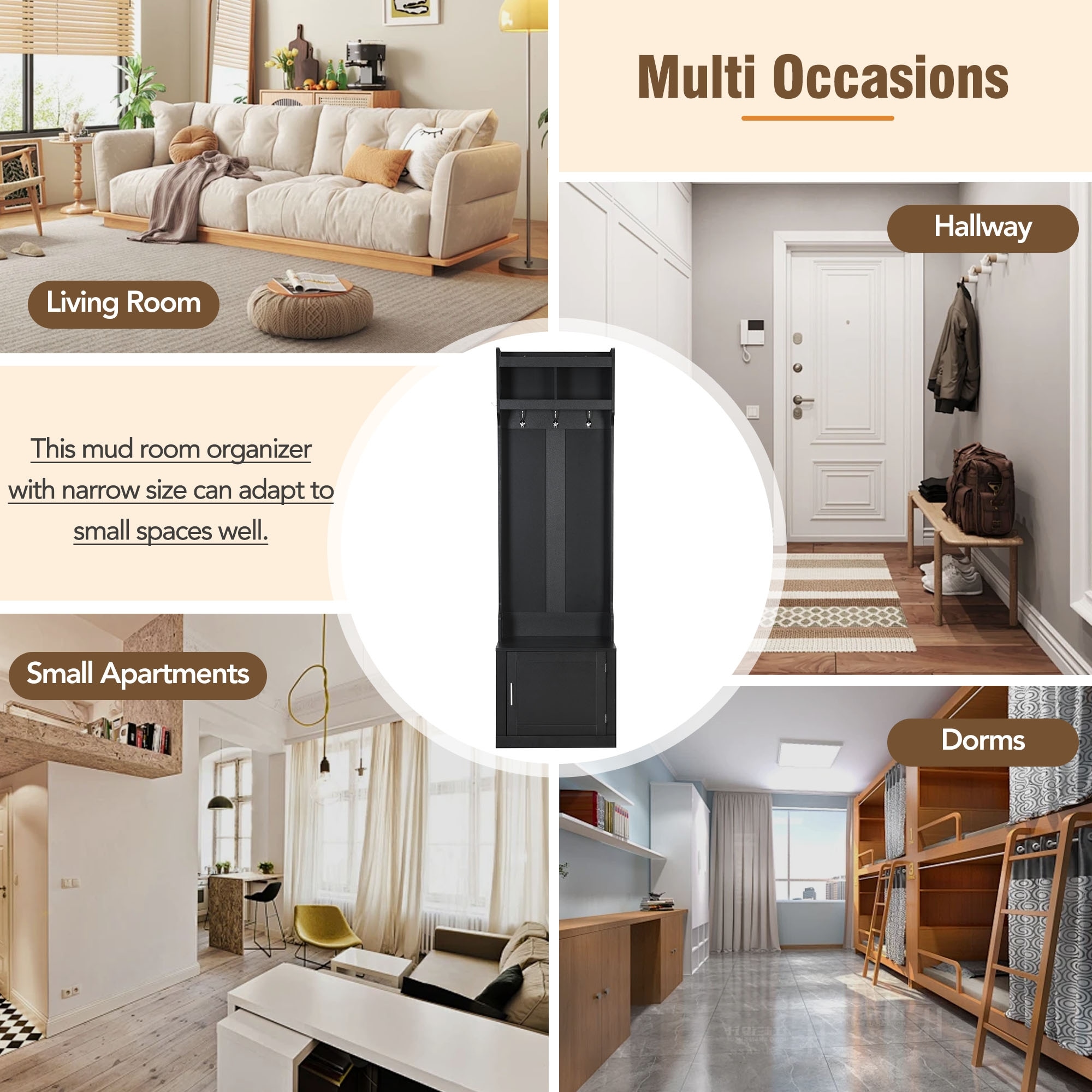 Slim Hall Tree Mudroom Organizer Entryway Storage Bench Display Cabinet with Coat Rack Elegant Foyer Cabinet Bed Bath Beyond 40045504