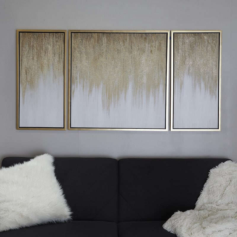 Canvas Geode Ombre Framed Wall Art with Gold Frame - Set of 3 Gold - Roche River Decor