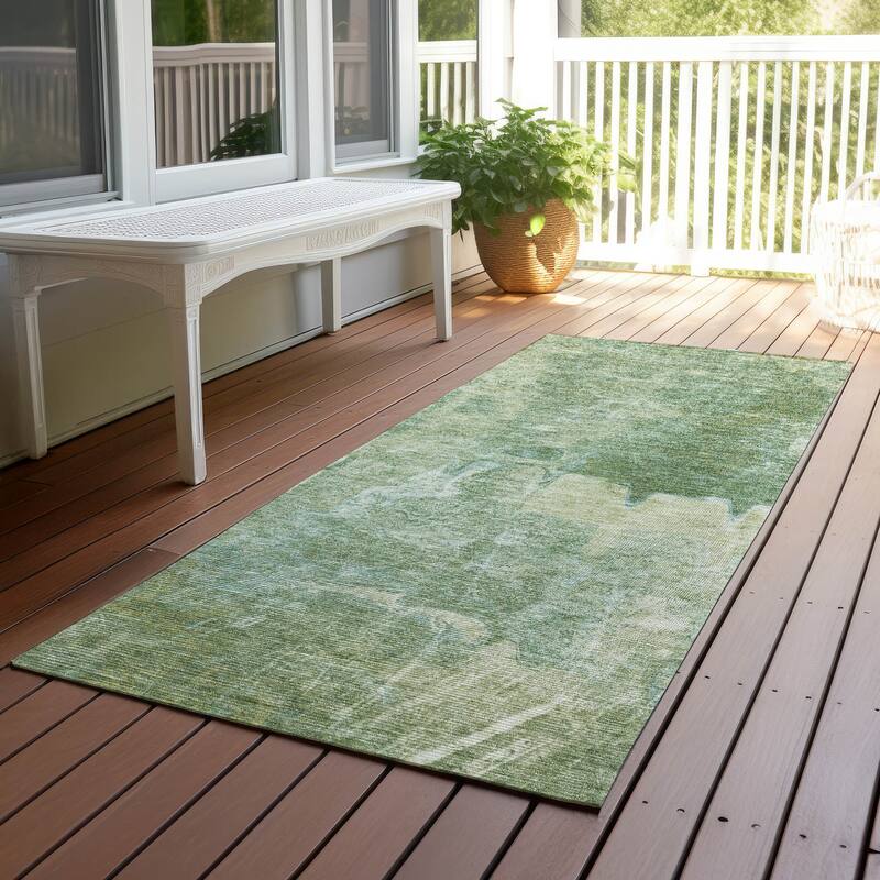 Machine Washable Indoor/ Outdoor Abstract Modern Chantille Rug - Aloe - 2'3" x 7'6"