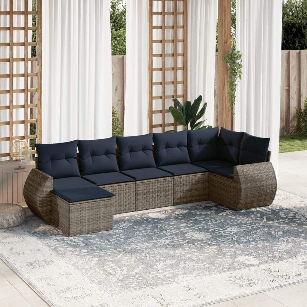 vidaXL 7/8 Piece Patio Sofa Set with Cushions Gray/Brown/Black Poly Rattan - 24.4" x 24.4" x 27.2"