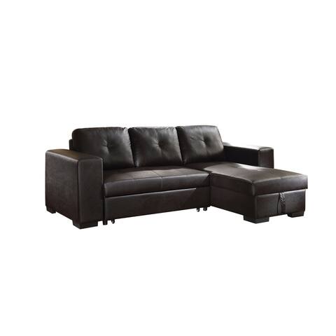 Faux Leather Sectional Sofa with Storage in Black