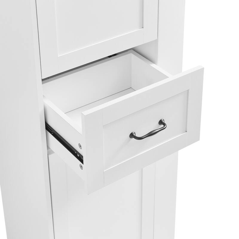 Modern Tall Storage Cabinet - Tilt-Out Compartment, Adjustable Shelves, 80LBS Capacity, Soft-Close Hinges