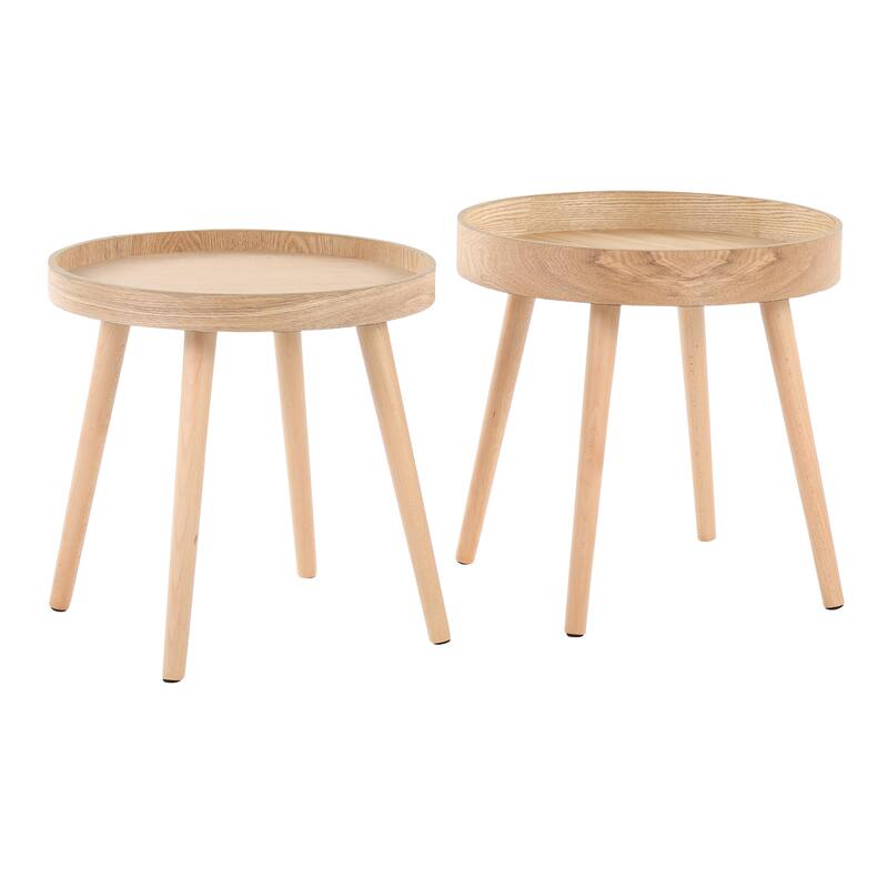 Pebble Mid-Century Modern Side Table Set in Natural Wood by LumiSource - Natural-1