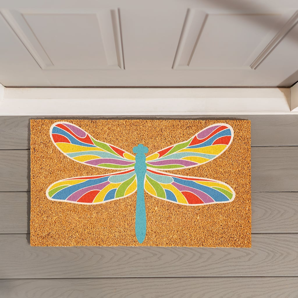 30 in. x 18 in. Colorful Dragonfly Coir Door Mat - 30" x 18"