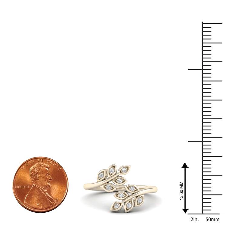1/10ct TDW Diamond Bypass Leaf Fashion Ring in 10k Gold for Women
