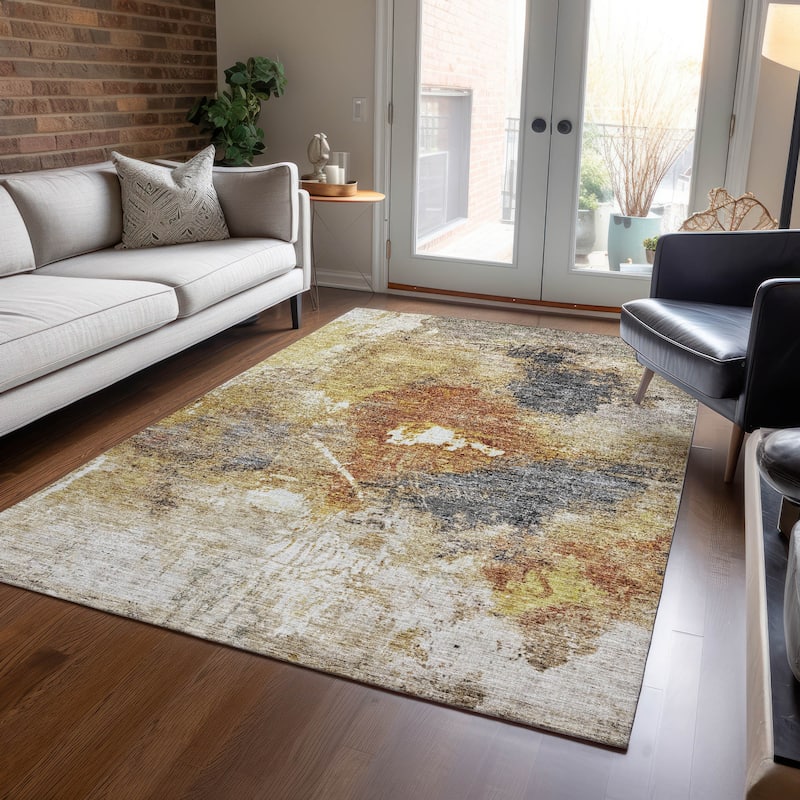 Machine Washable Indoor/ Outdoor Abstract Contemporary Chantille Rug - Taupe - 5' x 7'6"