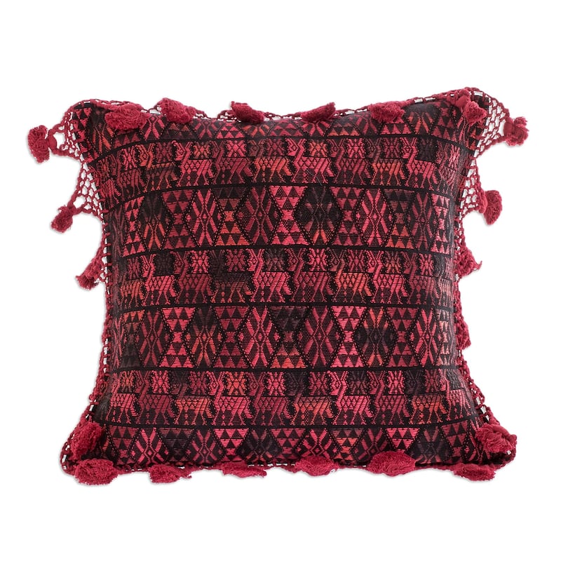 Novica Handmade Coban Culture In Cherry Cotton Cushion Cover