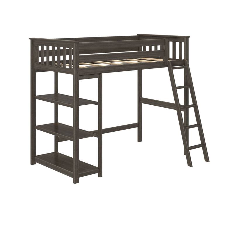 Max and Lily Twin Size High Loft Bed with Bookcase