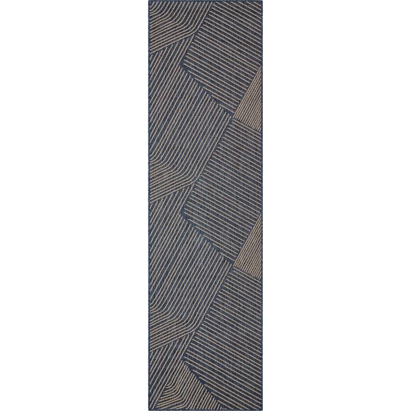 Well Woven Medusa Linden Indoor Outdoor Striped Modern Area Rug - 2'7" x 9'10" Runner - Blue