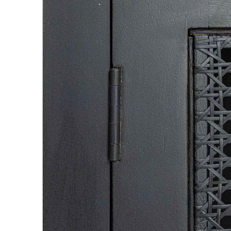 Mango Wood and Cane 2-Door Cabinet with 2 Shelves