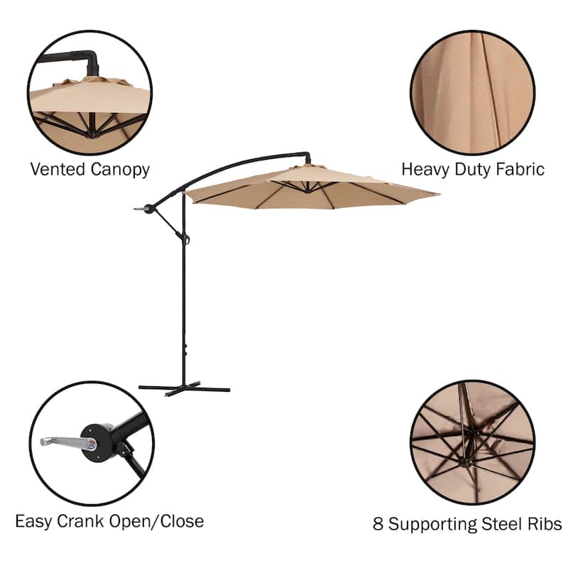Offset Patio Umbrella 10Ft Cantilever Outdoor Umbrella with Base Included by Villacera (Beige)
