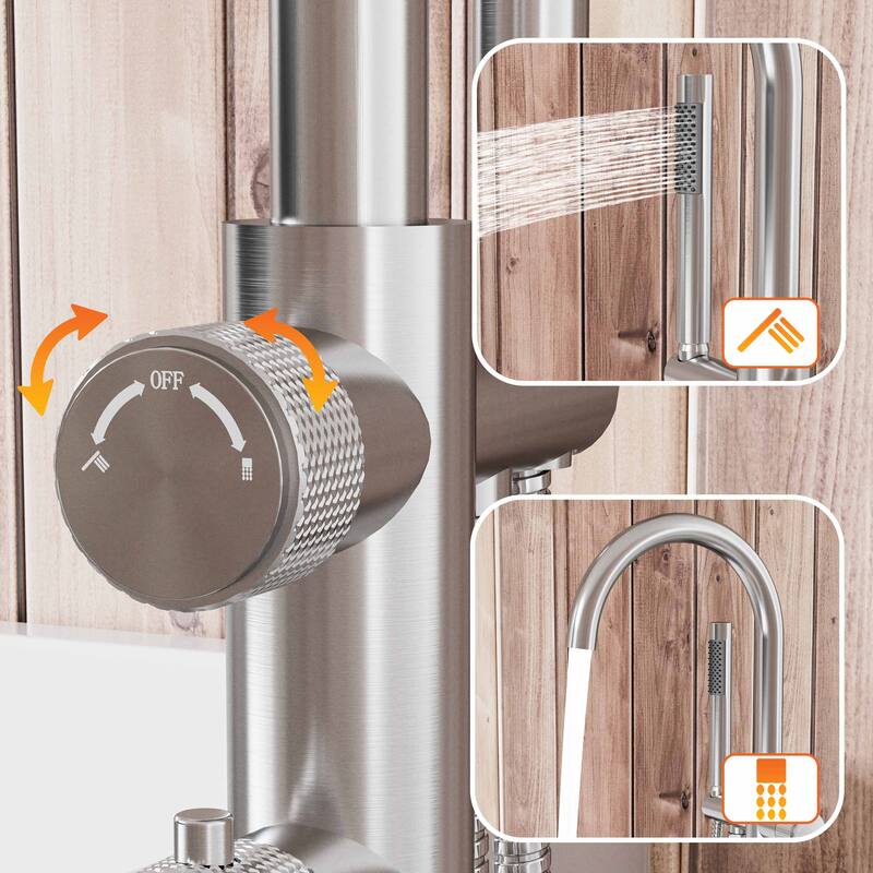 Modland Luxury Floor-Mounted Thermostatic Bathtub Faucet Freestanding with Hand Shower