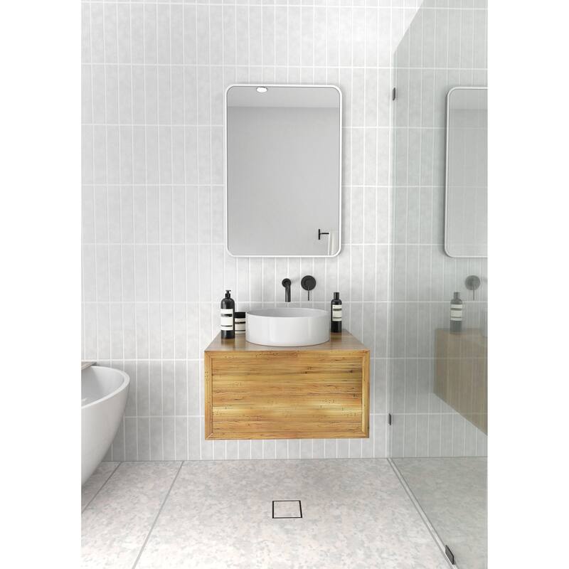 Glass Warehouse 32 in. H x 22 in. W Radius Corner Stainless Steel Framed Mirror