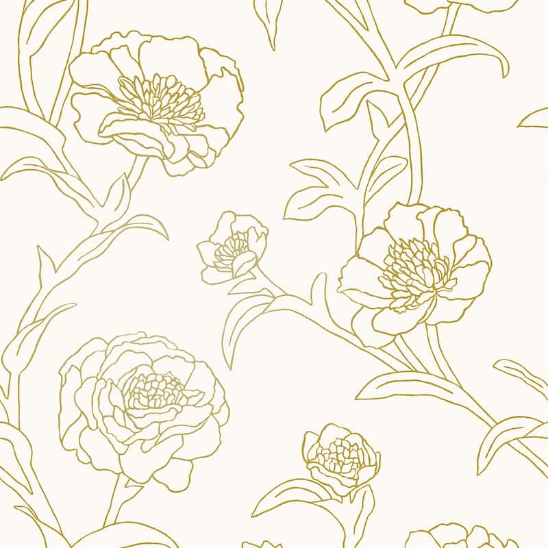 Peonies Removable Peel and Stick Wallpaper - Gold Leaf