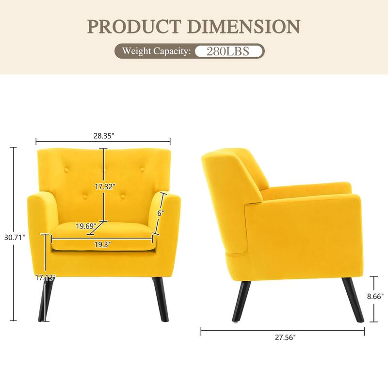 Velvet Upholstered Armchair Tufted Accent Chair, Set of 2 - 30.71"H x 28.35" W x 27.56"D