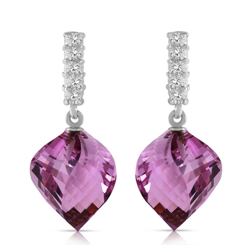 21.65 Carat 14K Solid Gold Diamond Spiral Amethyst Gemstone Earrings