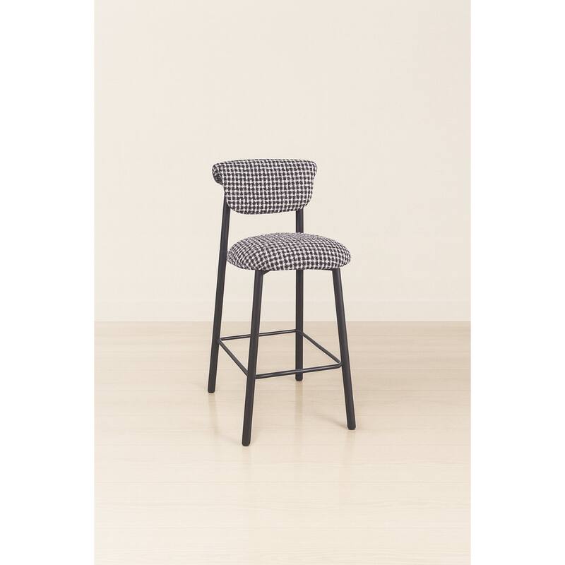 Set Of 2 Upholstered Counter Height Stools With Wood-look Metal Frame, Rolled Backrest, Woven Fabric - N/A