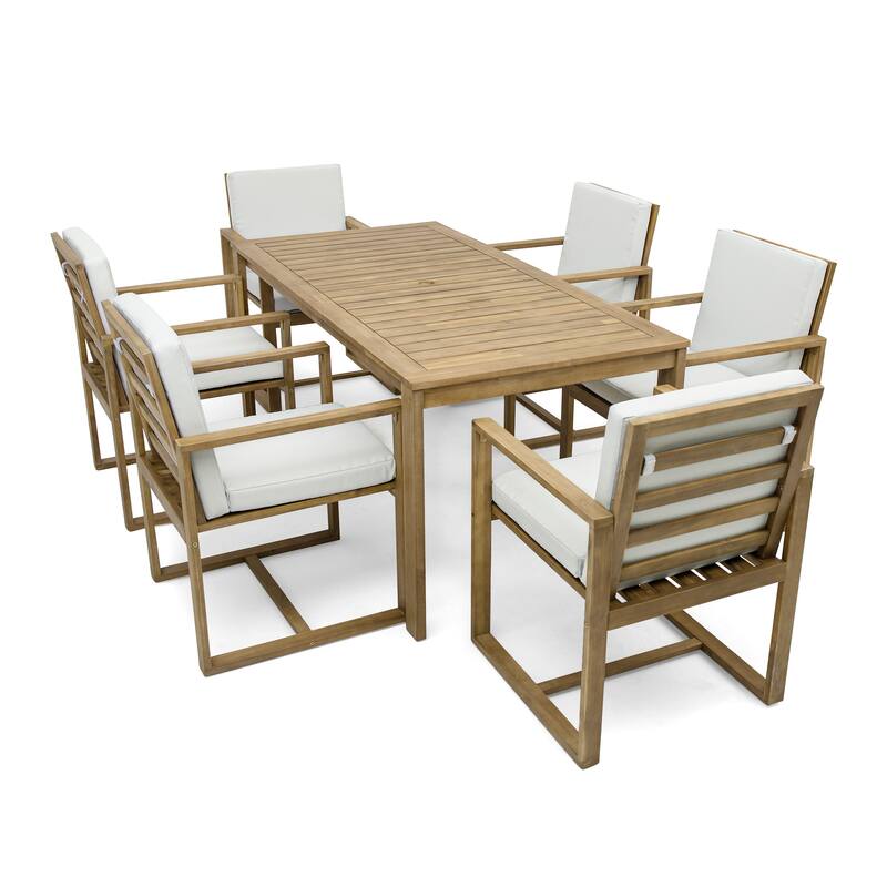 Patio Dining 7 Piece, Outdoor Dining Table and Chair Set with 6 Chairs and Removable Cushions for Patio Garden 7 Pack