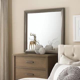 Transition Style Wooden Mirror with Rectangular Shape,Gray and Silver