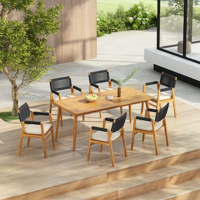 Christopher Knight Home- Henry Acacia Wood Outdoor 7-piece Dining Set with Rope-Woven Armchairs