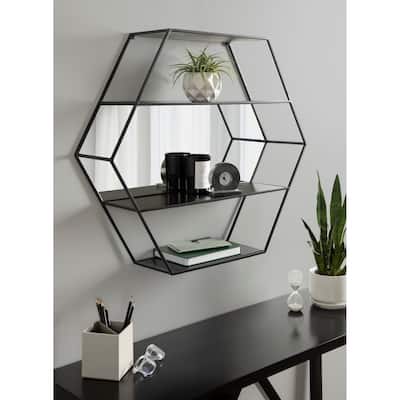 Kate and Laurel Lintz Hexagon Wall Mirror Shelves