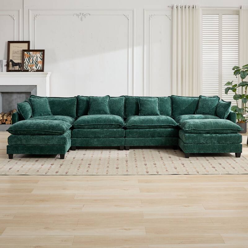 Roomfitters Large Upholstered 4-Seater Sofa with Plush Cushions and Pillows, Modern Cloud Couch for Living Room