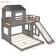 preview thumbnail 9 of 14, Playhouse Twin Over Full Wooden Bunk Bed, Farmhouse Safety Guardrail Bed with Ladder and Slide
