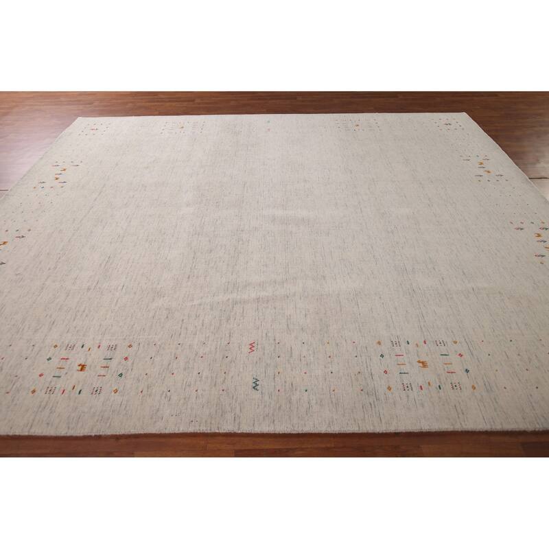 Tribal Ivory Gabbeh Indian Area Rug Handmade Wool Carpet - 8'9"x 11'7"