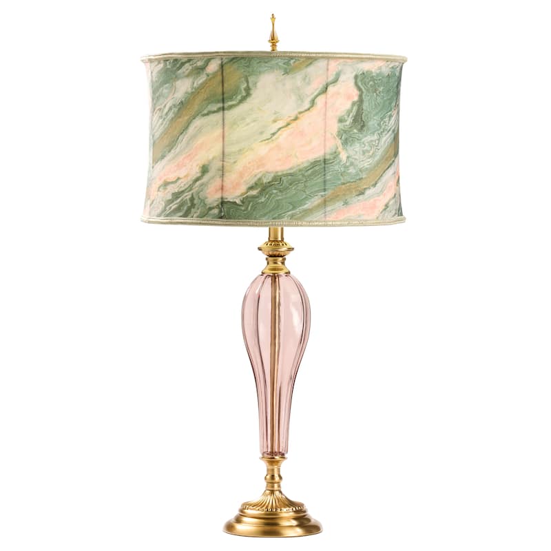 Clara River of Goods Pink/Green Drum Shade 33-Inch Table Lamp - 17" x 17" x 33" - 17" x 17" x 33" - Pink/Green/Gold