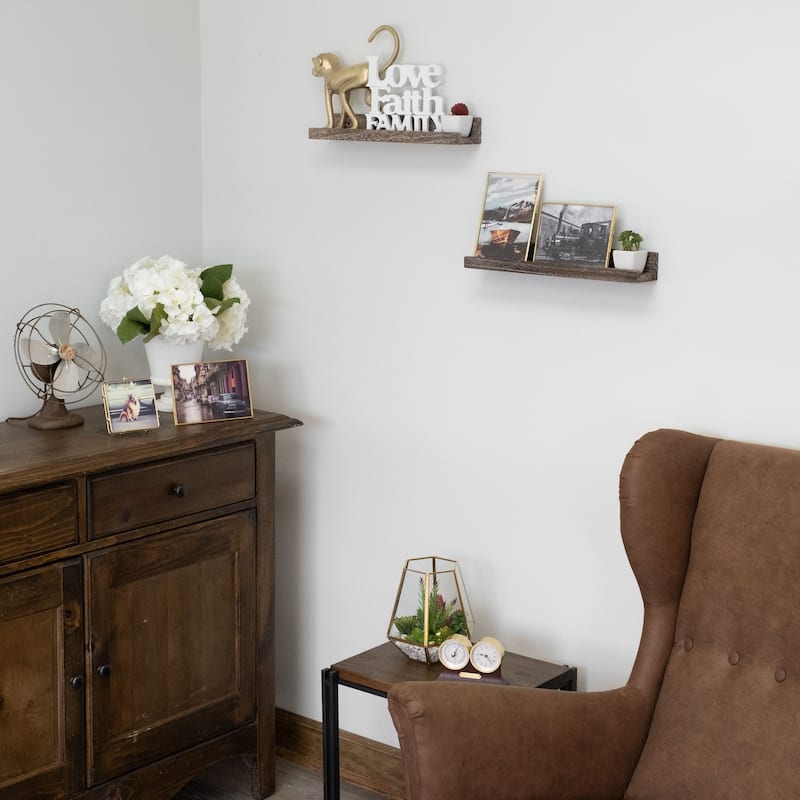 Rustic State Solid Wood Picture Ledge Wall Shelf 17 Inch - Pack of 2