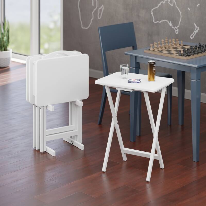 Alex 5-Pc Snack Table Set with Storage Stand White Finish
