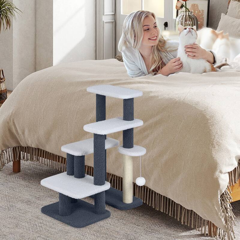 Gymax 2-in-1 Cat Tree Tower Pet Steps w/ Scratching Posts Hanging Toy