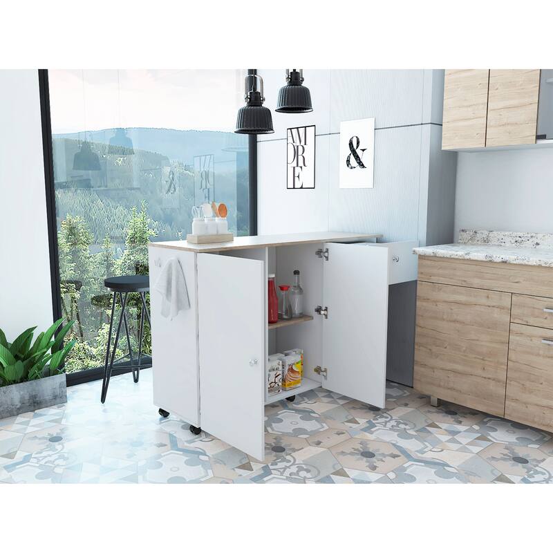 Kitchen Island Cart Indiana, Kitchen, White / Light Oak