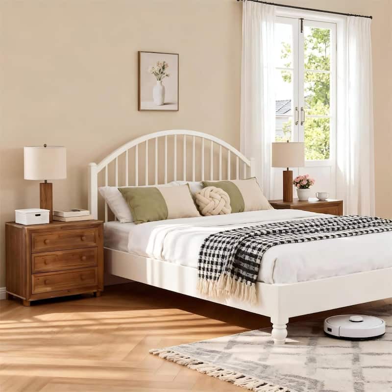 Solid Wood Nightstand with 3 Drawers, Mid-Century Modern Night Table for Bedroom, Easy Assembly