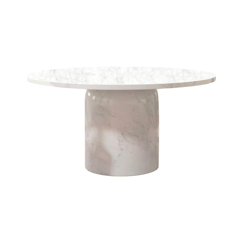 HomeRoots 60" Gray and White Marble Pedestal Base Round Top Dining Table - 60.00 in. x 30.00 in. x 60.00 in.