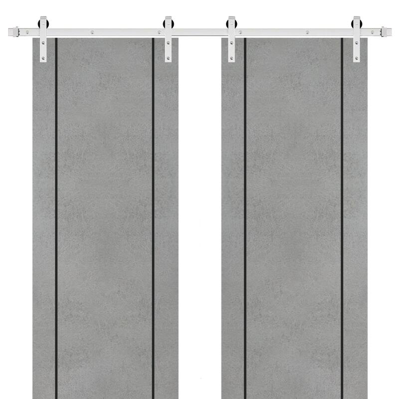 Sturdy Double Barn Door 36 x 80 with Planum 0016 Concrete with 13FT - 48" x 80" ( 2* 24x80)