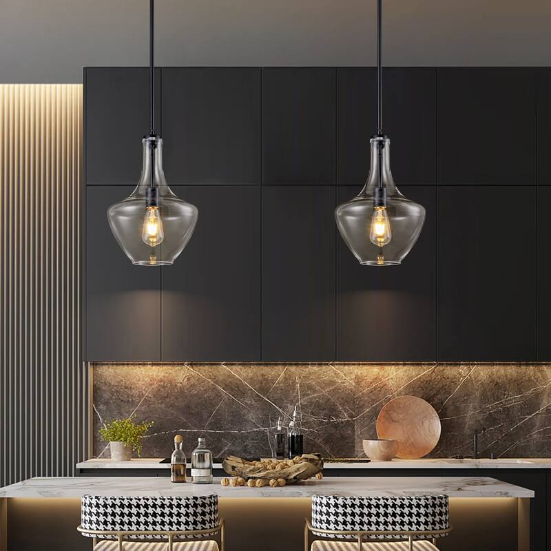 10.4" 1-Light Modern Bell-Shaped Chrome/Gold/Matte Black Clear Glass Pendant Light for Kitchen Island Dining Room