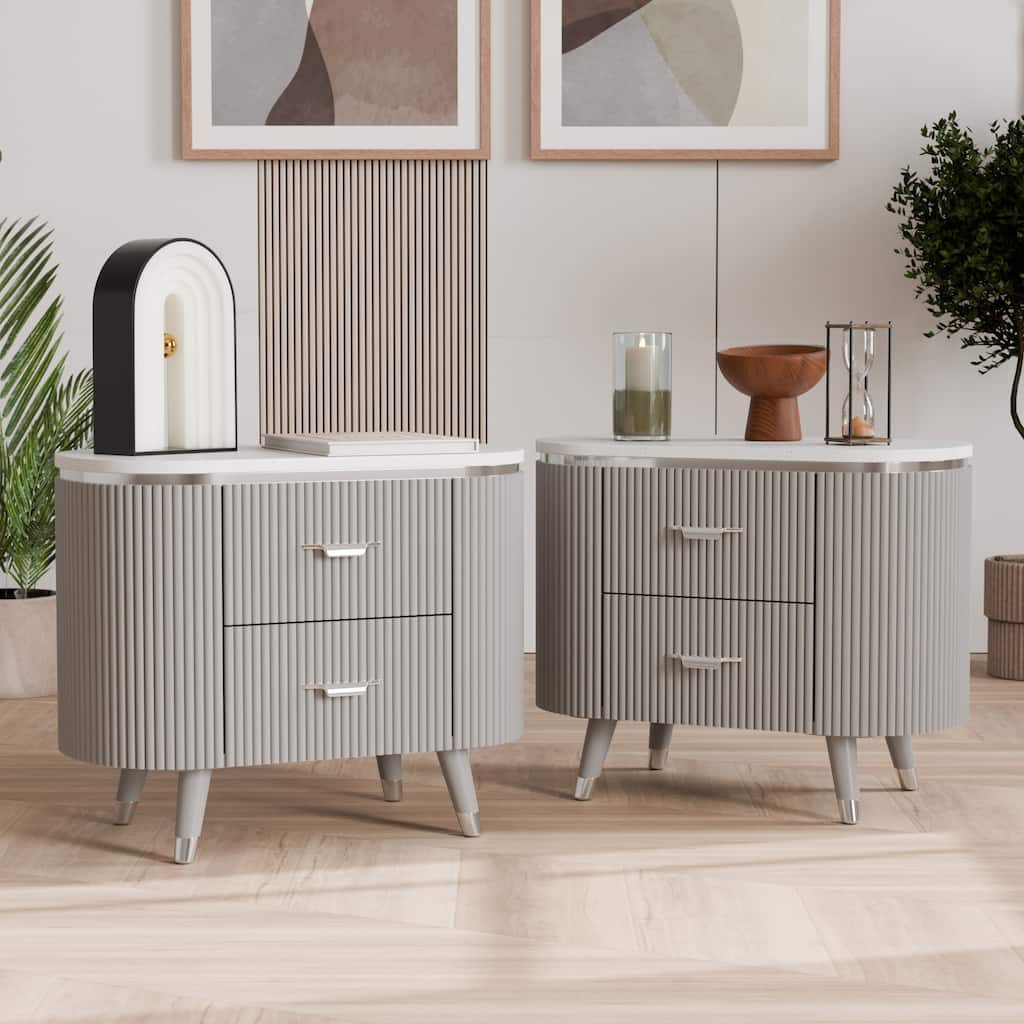 Furniture of America Seraphine Modern Light Grey Solid Wood 2-Drawer Nightstand with Cultured Stone Top (Set of 2)