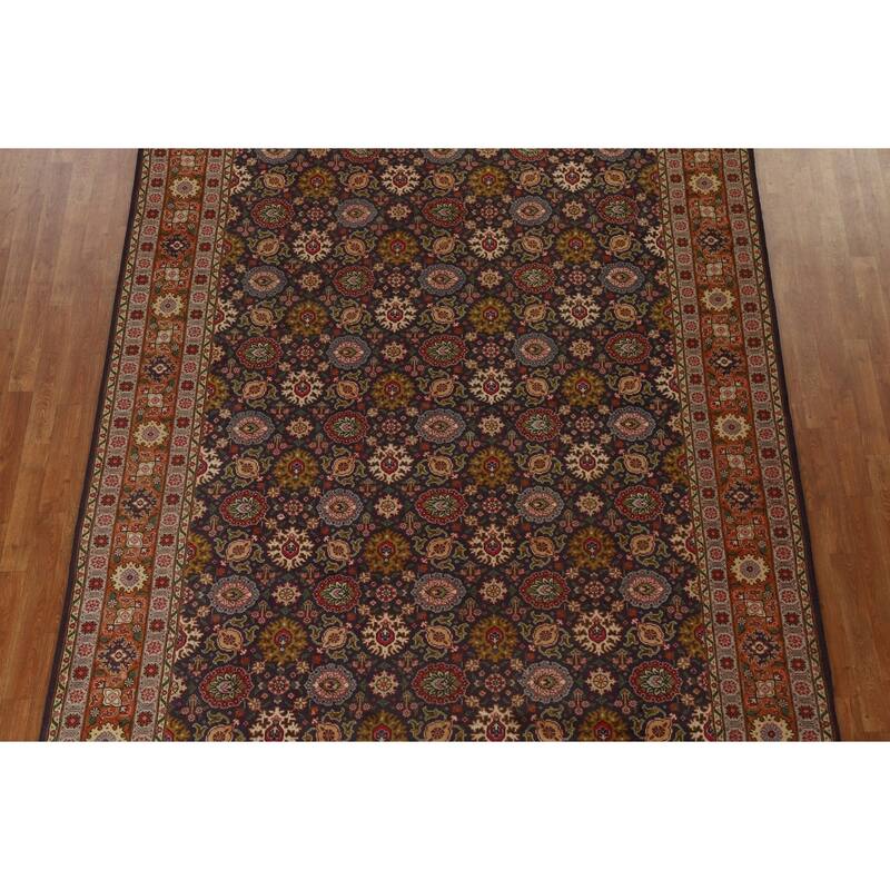 Hand Knotted Oriental 100% Wool Carpet Traditional Floral Navy Blue & Blues Tabriz Area Rug - 11' 5'' X 7' 7''