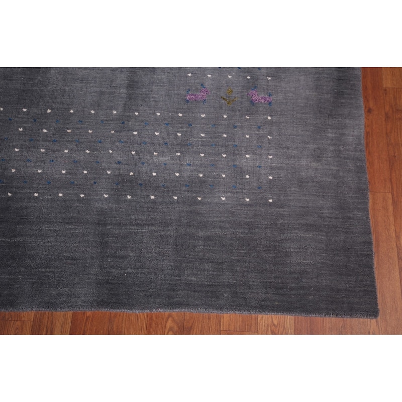 Tribal Gray Gabbeh Oriental Area Rug Handmade Wool Carpet - 8'2"x 10'2"