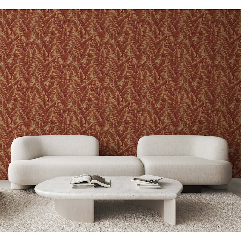 Botanical Exotic Plants Luxury Leaf Pattern Tropical Wallpaper - Red