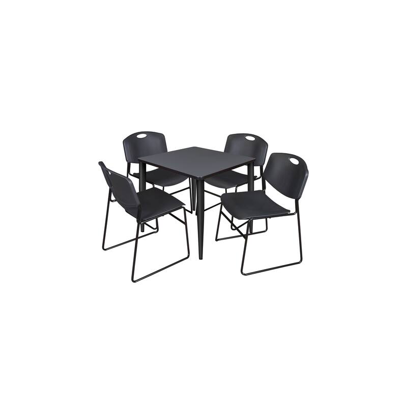 30 in. Square Breakroom Table- Grey Top, Black Base & 4 Stack Chairs- Black - Grey, Black