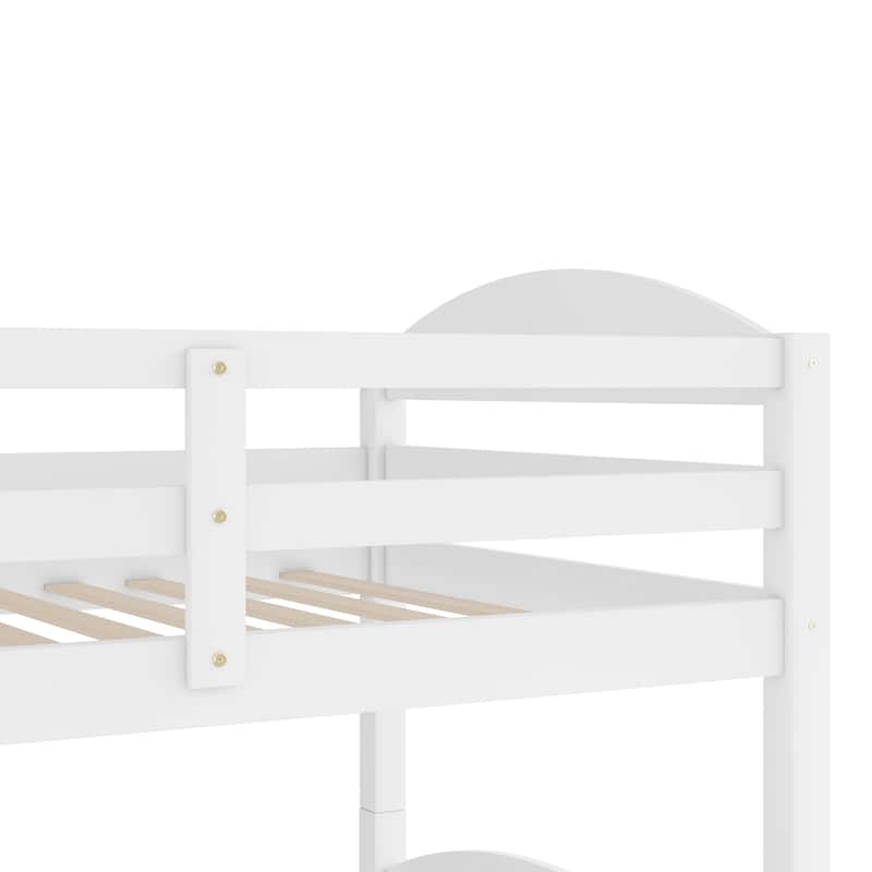 Twin L-Shaped Bunk Bed with Trundle Solid Pine Wood Convertible Beds