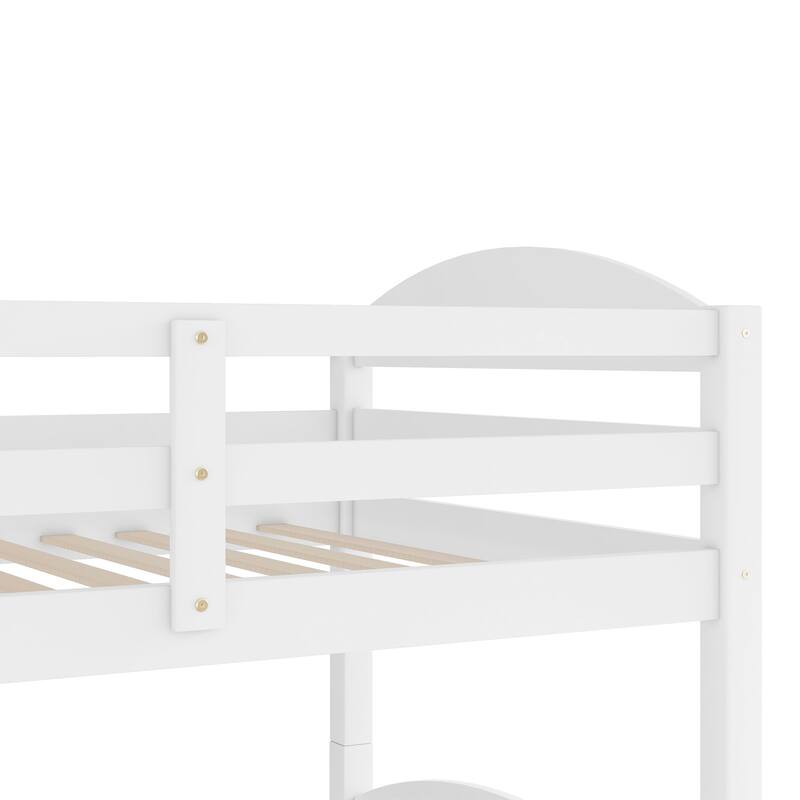 White Twin L-Shaped Bunk Bed with Trundle, No Box Spring Required, Assembly Needed