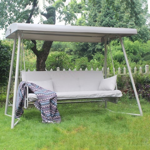 Outdoor Patio 3-seater Swing Chair with Cushion and Adjustable Canopy