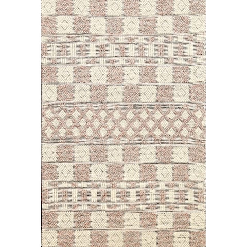 Geometric Checkered Moroccan Oriental Area Rug Handmade Wool Carpet - 4'6" x 6'8"