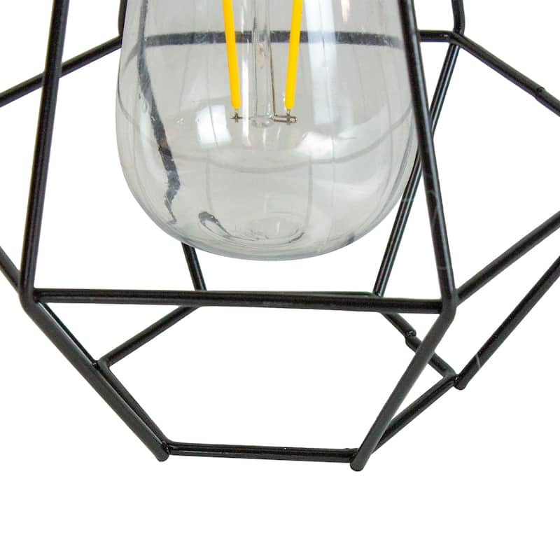 7.5" Black Geometric Outdoor Hanging Solar Lantern with Handle - 7.5